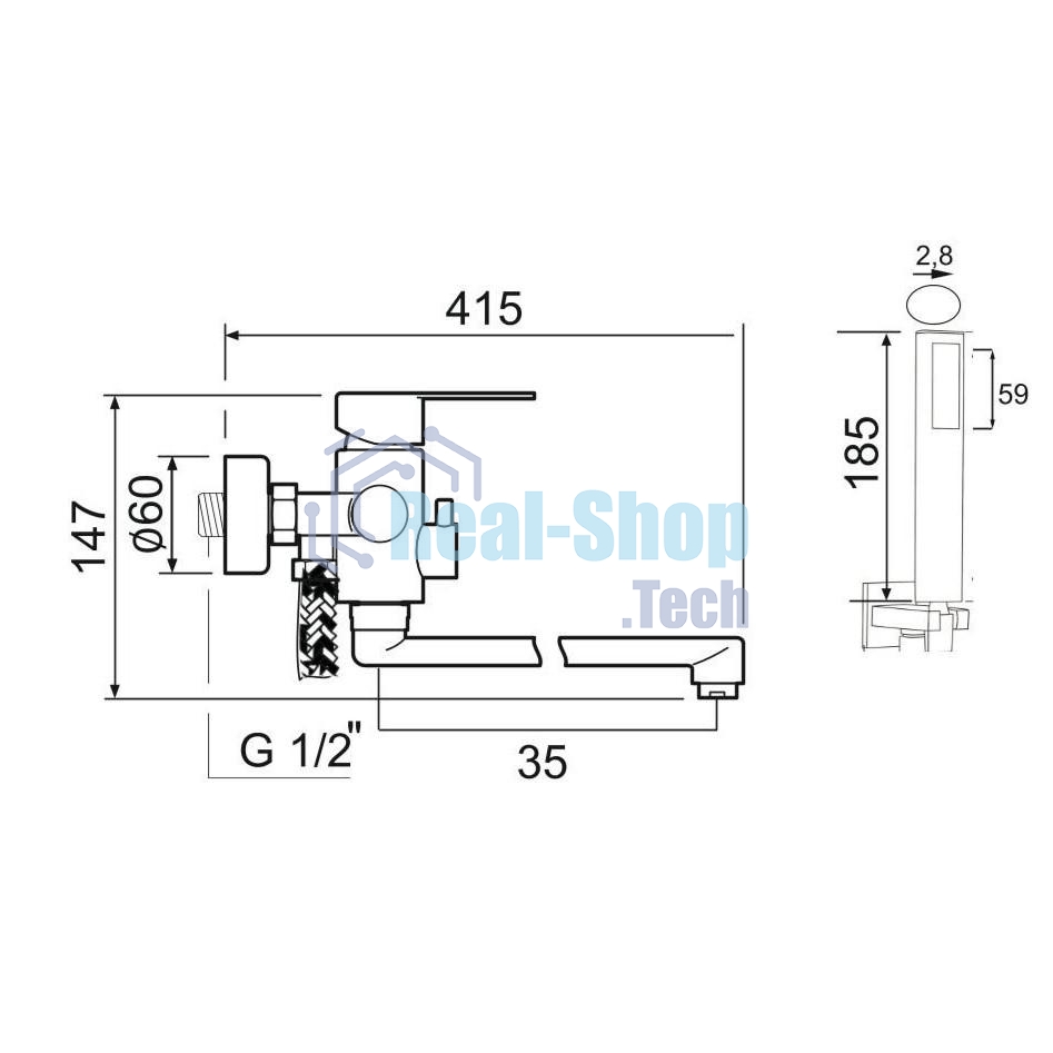 SUS124-006EP Смеситель для ванны, ø35