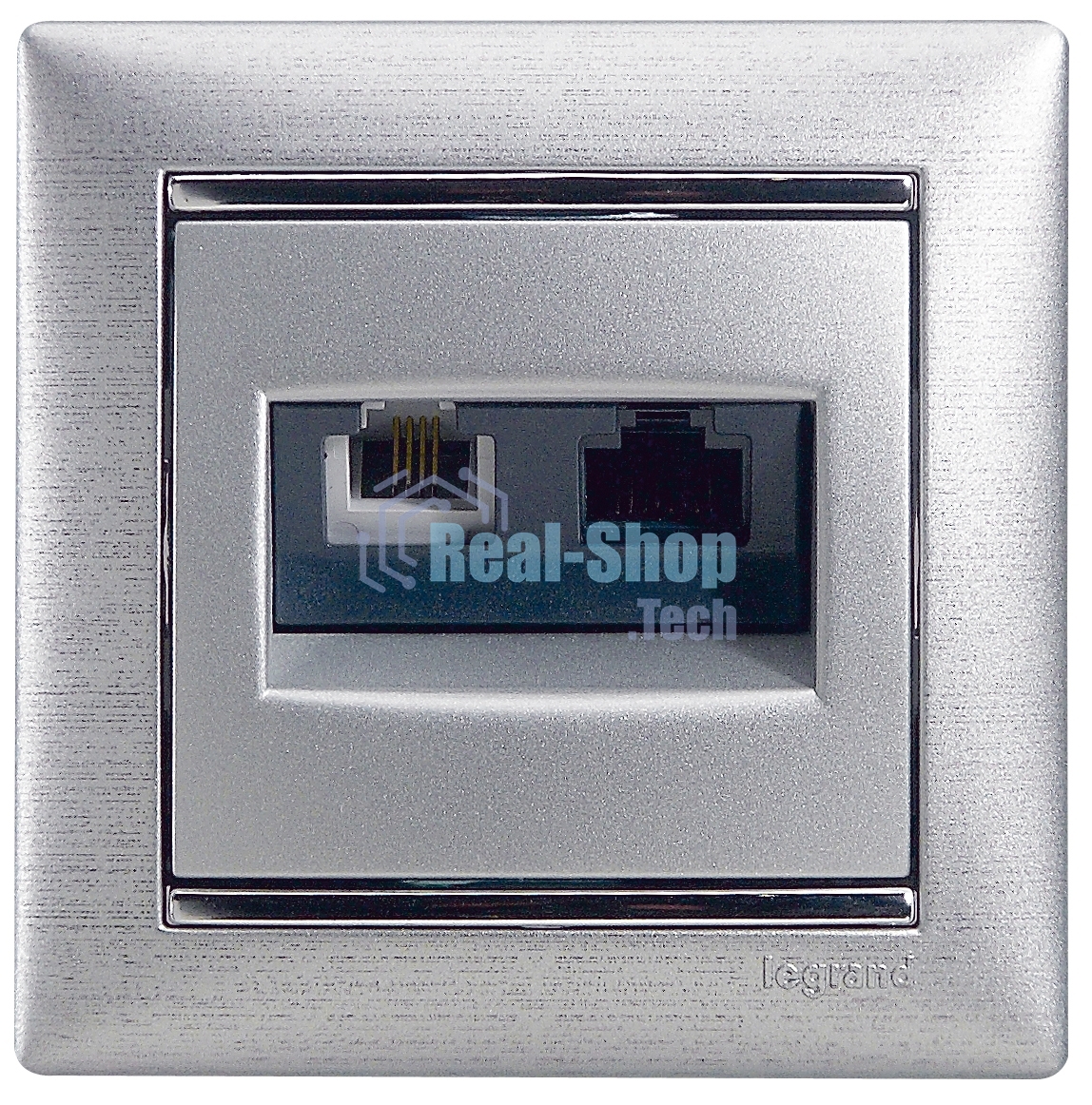 Valena Розетка двойная RJ45 кат.6е UTP + RJ11, алюм. Valena Розетка двойная RJ45 кат.6е UTP + RJ11, алюм.
