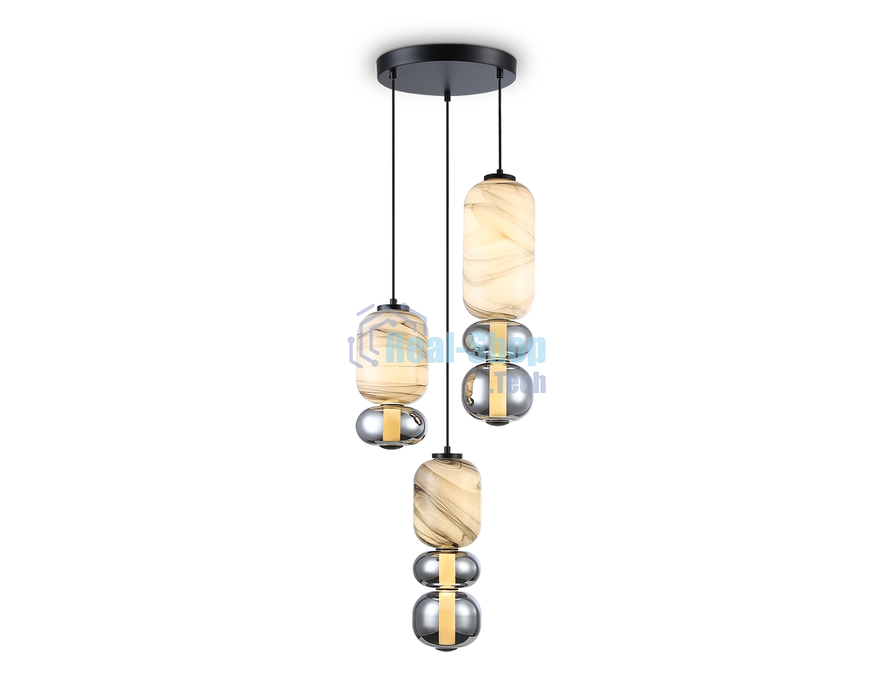 Подвесной светодиодный светильник Ambrella light LH11036/3 BK/MG/SM черный/мраморно-серый/дымчатый 40W 3000K D410*2050