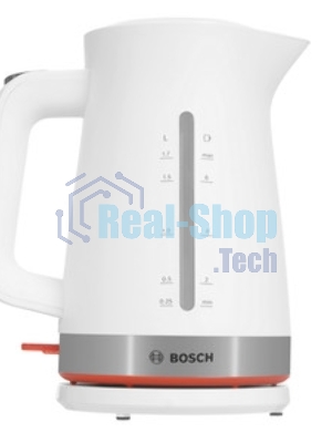 Электрочайник Bosch TWK4M221 белый, 1.7 л, 2400 Вт, скрытый нагревательный элемент
