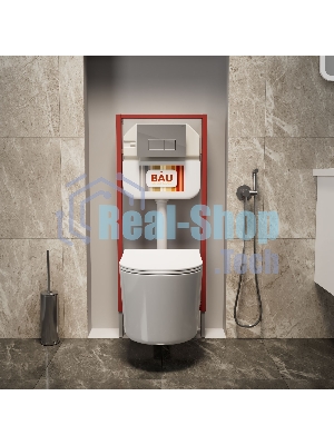Комплект BAU 6 в 1: рамная инсталляция BAU NEO 45, унитаз подвесной безободковый Bau Hotel PRO, быстросъемное сиденье микролифт, кнопка смыва BAU Hotel , хром