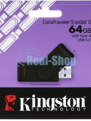 Флешка USB Kingston DataTraveler Exodia S (DTXS/64Gb), 64Gb, USB 3.2 Gen 1, R/W 150/60, черный