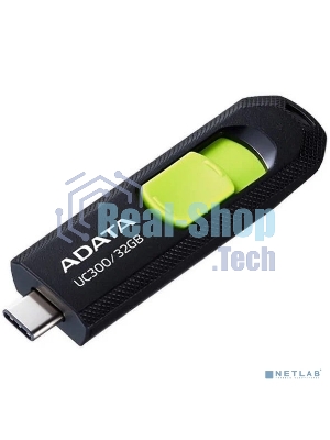 Флешка USB ADATA UC300 (ACHO-UC300-32G-RBK/GN), 32Gb, Type-C USB 3.2, R/W 100/30, черный/зеленый
