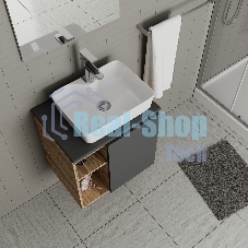 Тумба Bau Dream Blackwood 60 правая, графит, раковина BAU Cerama 48х37 белая, смеситель Hotel Still, нерж. сталь, выпуск клик клак, хром