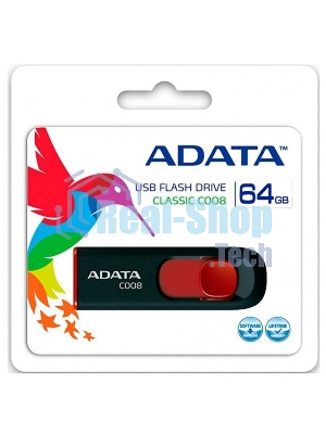 Флешка USB ADATA С008 (AC008-64G-RKD), 64Gb, USB 2.0, R/W 15/5, черный/красный
