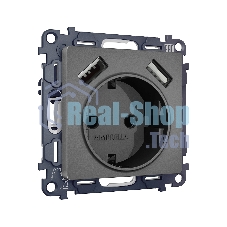 Комплект механизма электрической розетки ALFA Антрацит серый 2USB A+A 18W (быстрая зарядка) с/з QUANT (AP6590, VM155) MA659010