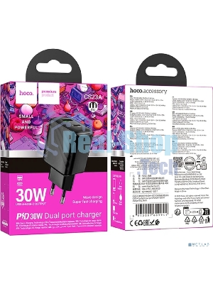 Сетевое зарядное устройство Hoco 30Вт, 3А, QC3.0/PD, 1хUSB, 1хType-C, CS23A, черный, коробка