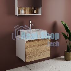 Комплект: тумба Bau Dream Blackwood 60, 1 ящик, раковина прямоугольная BAU Cerama 48х37, мрамор, смеситель Hotel Dream, нерж сталь