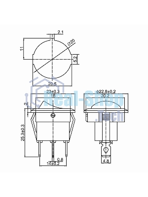 Выключатель клавишный Rexant круглый 12V 20А (3с) ON-OFF синий с подсветкой