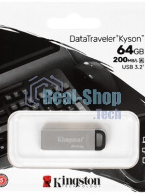 Флешка USB Kingston DataTraveler KYSON (DTKN/64GB), 64Gb, USB 3.2 Gen 1, R/W 200/60, серебристый/черный