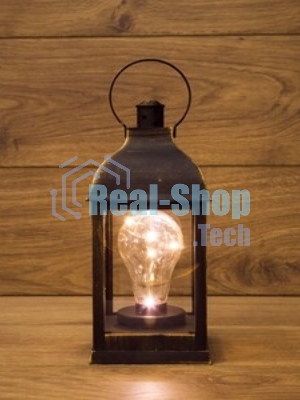 Декоративный фонарь Neon-night с лампочкой, бронзовый корпус, размер 10.5х10.5х22,5 см, цвет теплый белый