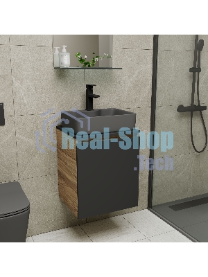 Тумба Bau Dream Blackwood 50 графит, раковина BAU Cerama 48х37 темно-серая матовая, смеситель Hotel Black, черный