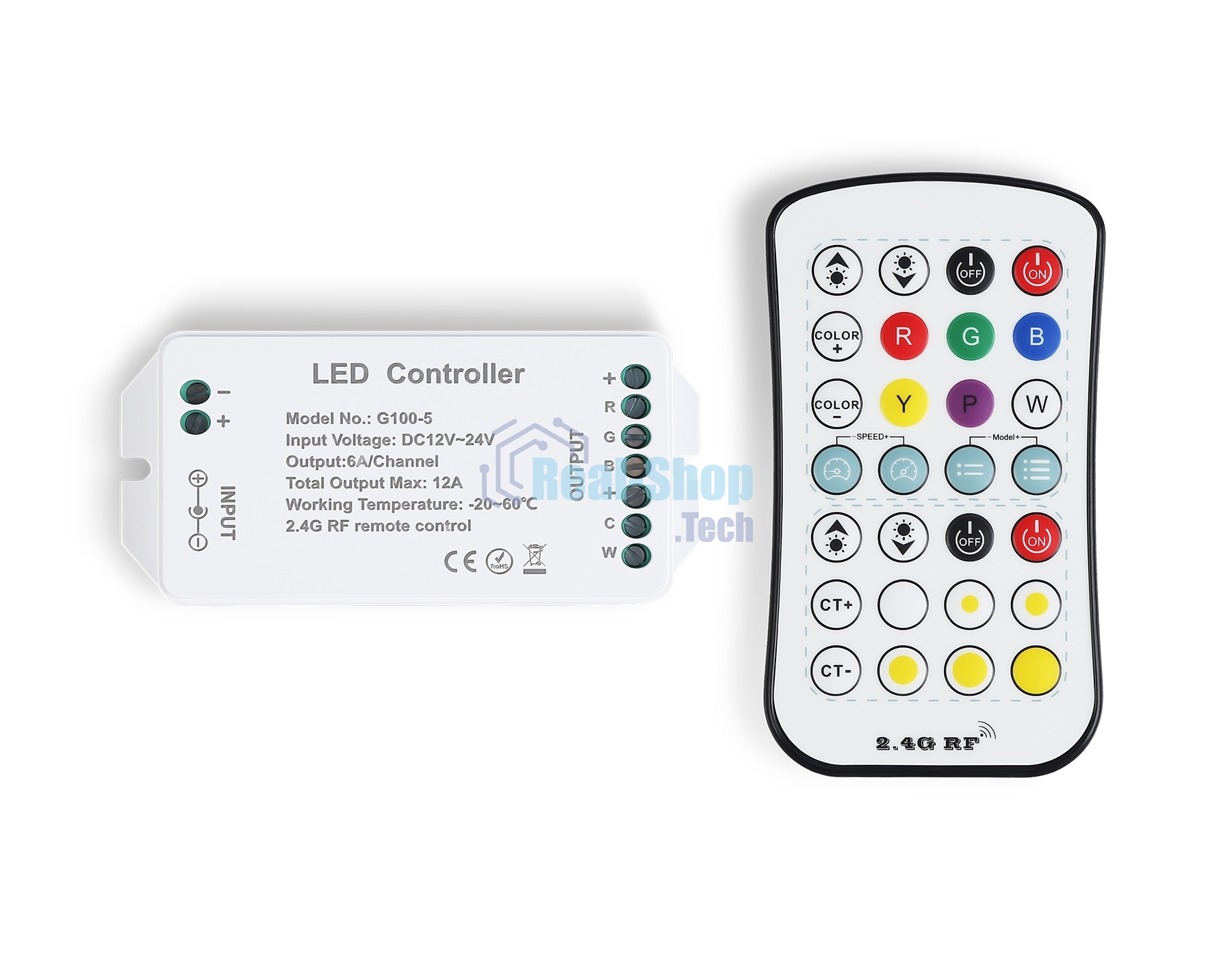 Контроллер GS11501 RGB+CCT 12A 12V 144W/ 24V 288W (ПДУ Радио 2.4G CR2025)