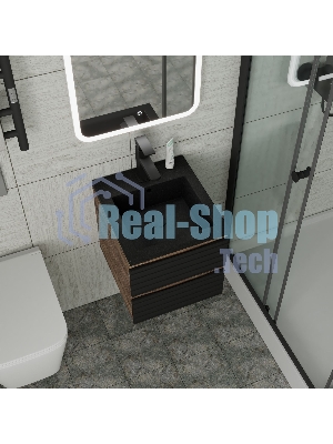 Тумба под раковину Bau Stil Loft black brushed, раковина кварцевая BAU Stil 40, черный металлик, смеситель Hotel Black, черный