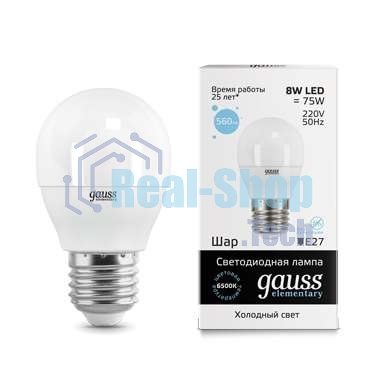 Лампа светодиодная LED Gauss Elementary Globe 8Вт E27 6500К