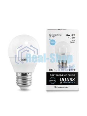 Лампа светодиодная LED Gauss Elementary Globe 8Вт E27 6500К