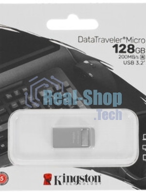 Флешка USB Kingston DataTraveler Micro (DTMC3G2/128Gb), 128Gb, USB 3.2 Gen 1, R/W 200/60, серебристый