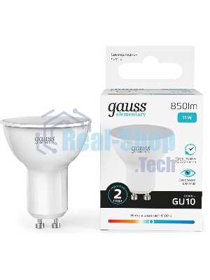 Лампа светодиодная Gauss Elementary 13621 11Вт цок.:GU10 софит 180B св.свеч.бел.нейт. MR16 (упак.:10шт)