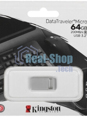 Флешка USB Kingston DataTraveler Micro (DTMC3G2/64Gb), 64Gb, USB 3.2 Gen 1, R/W 200/60, серебристый