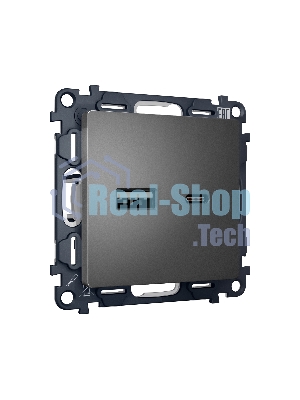 Комплект механизма розетки ALFA Антрацит серый 2USB A+C 20W (быстрая зарядка) QUANT (AP6610, VM177) MA661010