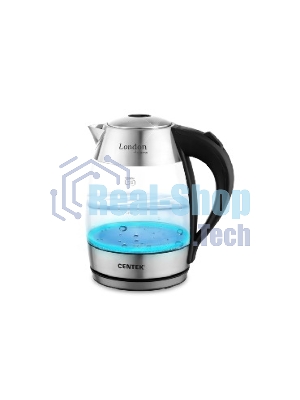 Чайник электрический Centek CT-0059 London, стекло, 1.8л, 2200Вт, LED-подсветка, отделка нерж.