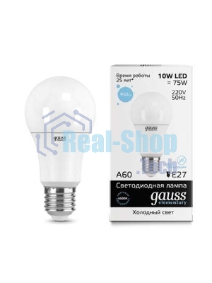 Лампа светодиодная LED Gauss Elementary A60 10Вт E27 6500К