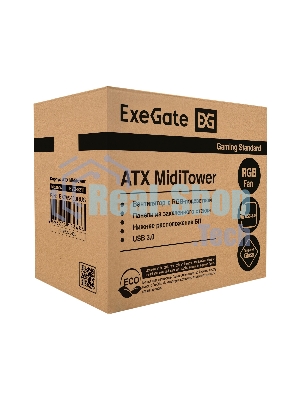 Компьютерный корпус Miditower ExeGate EVO-9211 (ATX, без БП, с окном, 2хUSB+1хUSB 3.0, HD аудио, черный, 1 вент. с RGb подсветкой)