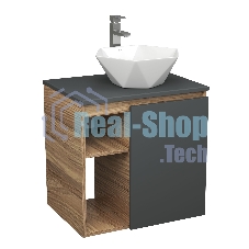 Тумба Bau Dream Blackwood 60 правая, графит, раковина BAU Crystal 40х40, смеситель для раковины высокий Hotel Still, нержавеющая сталь