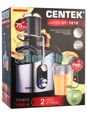 Соковыжималка Centek CT-1212 стальной/чёрный, центробежная, 1200 Вт, 1100 мл, механическое