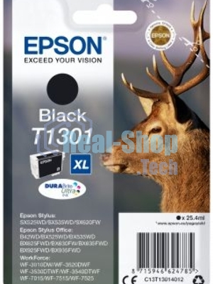 Картридж струйный Epson T1301 (C13T13014012/C13T13014010) черный, 25.4 мл, для SX520WD/SX620FW/BX525WD/BX625FWD