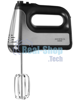 Миксер SUPRA MXS-591 500 Вт, 6 скоростей, режим Турбо, насадки для взбивания яиц и крема, насадки для замеса тяжелого теста, корпус металл/пластик, черный)