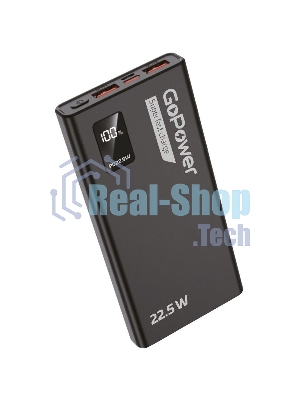 Портативный аккумулятор GoPower PB03-10 10000mAh 3.0A 22.5W 2USB/Type-C черный (1/50)