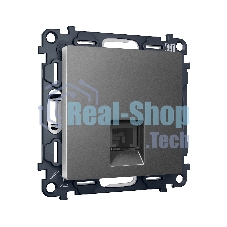 Комплект механизма компьютерной розетки ALFA Антрацит серый RJ-45(8P8C) CAT6 с шторкой QUANT (AP6620, VM188) MA662010