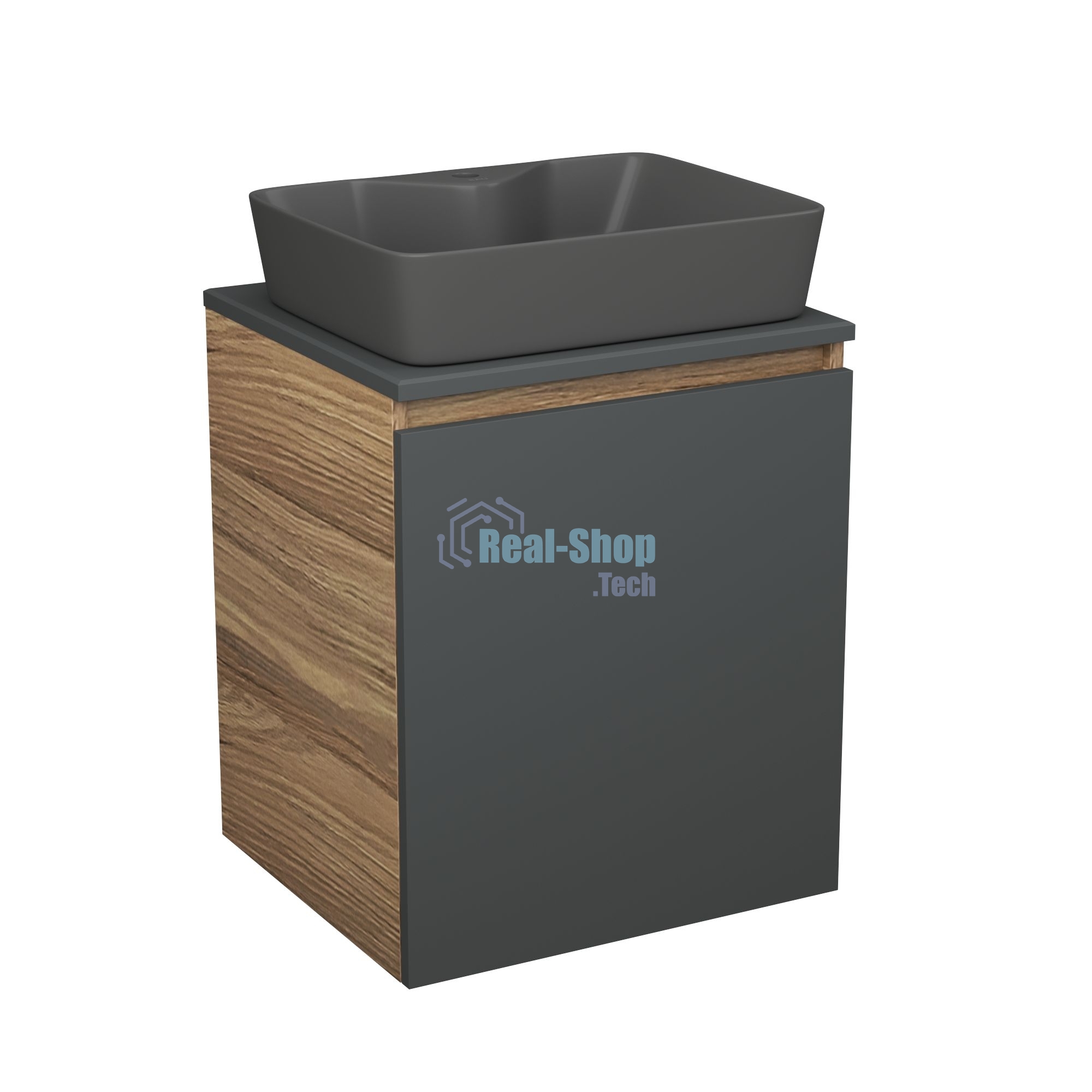 Тумба Bau Dream Blackwood 50 графит, раковина BAU Cerama 48х37 темно-серая матовая