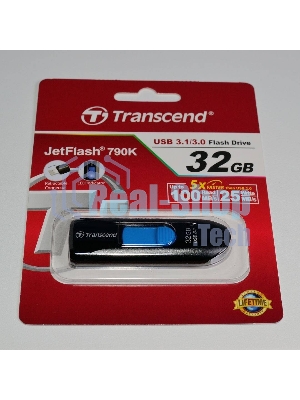 Флешка USB Transcend Jetflash 790 (TS32GJF790K), 32Gb, USB 3.0, R/W 70/25, черный/синий