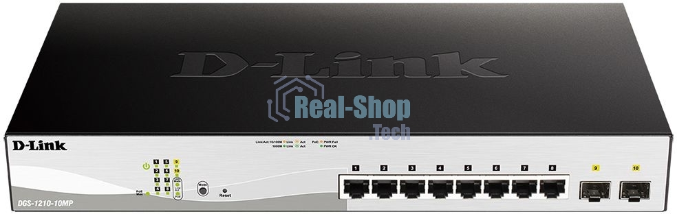 Коммутатор D-Link DGS-1210-10MP/FL 8G 2SFP 130W управляемый