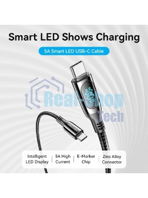Кабель Vention USB 2.0 CM/CM с LED дисплеем - 1.2м. черный 5А PD100W, шт.