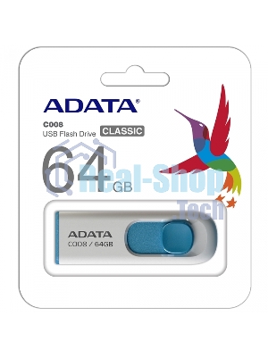 Флешка USB ADATA С008 (AC008-64G-RWE), 64Gb, USB 2.0, R/W 15/5, белый/синий