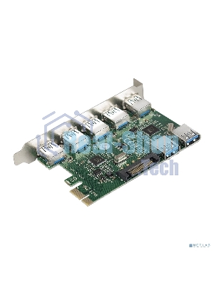 Контроллер ExeGate EXE-317 PCI-E 2.0, 5*USB 3.0 ext + 2*USB 3.0 int, разъем доп.питания (OEM)