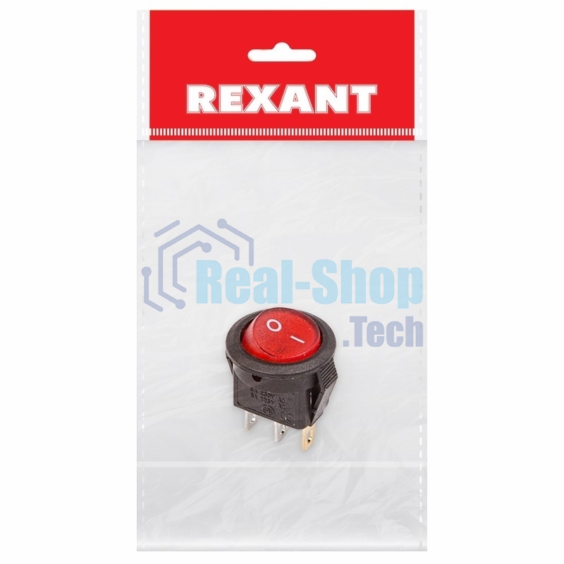 Выключатель клавишный Rexant круглый 250V 3А (3с) ON-OFF красный с подсветкой Micro (RWB-106, SC-214) Индивидуальная упаковка 1 шт