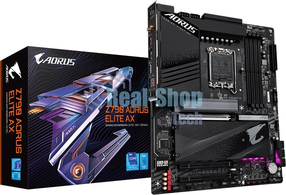Материнская плата Gigabyte Z790 AORUS ELITE AX, LGA 1700, Intel Z790, 4xDDR5, 6xSATA, 4xM.2, 1xPCI-E 5.0 x16, 1xPCI-E 3.0 x4, 1xDP, 1xHDMI, 1x 2.5Gb LAN, 2xUSB-A 2.0, 3xUSB-A 3.2 Gen 1, 2xUSB-A 3.2 Gen 2, 1xUSB-C 3.2 Gen 2x2, 7.1, ATX