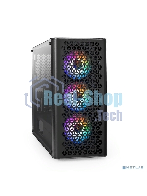 Компьютерный корпус Miditower ExeGate EVO-9202 (ATX, без БП, с окном, 1*USB+1*USB 3.0, аудио, 3 вент. 12см с RGb подсветкой)