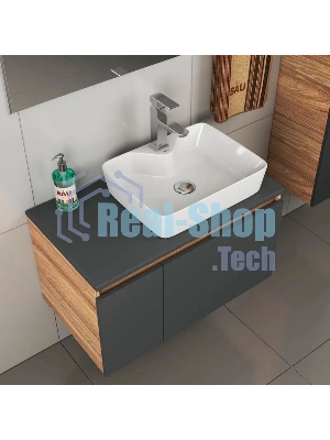 Комплект для ванной, 4 предмета (тумба Bau 80, графит + раковина BAU 48х37, с отв. под смеситель + смеситель Hotel Still, выпуск клик-клак, хром)