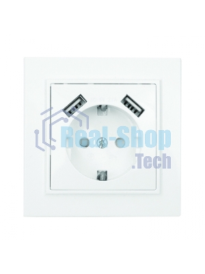 Розетка 1-местная СП с/з 16А белая с защ. штор. с 2 USB 2,1А EKF Минск