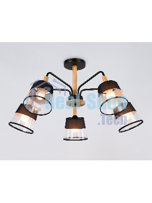 Светильник Ambrella light TR4741/5 BK/LW черный/светлое дерево E27/5 max 40W D760*350