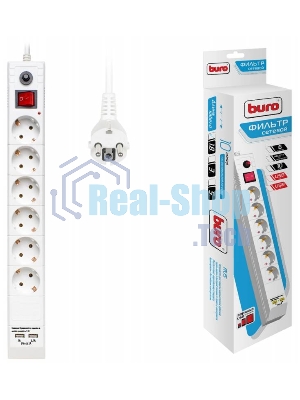 Сетевой фильтр Buro BU-SP1.8 USB 2A-W 1.8 м, 6 розеток, белый, коробка