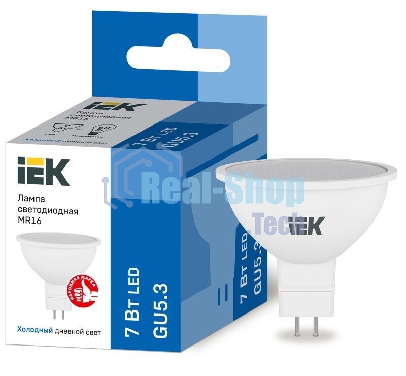 Лампа светодиодная IEK LLE-MR16-7-230-65-GU5 ECO MR16 софит 7Вт 230В 6500К GU5.3