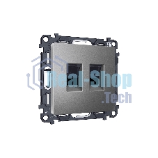 Комплект механизма компьютерной двойной розетки RJ-45 (8P8C) CAT6 с автоматической защитной шторкой ALFA Антрацит серый QUANT (AP6621, VM189) MA662110