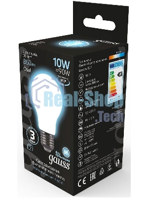 Лампа светодиодная Gauss 10Вт цок.:E27 шар 220B 4100K св.свеч.бел.нейт. A60 (упак.:10шт) (102202210)