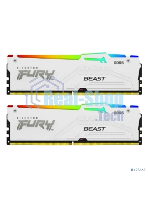 Оперативная память Kingston Fury Beast, DDR5, 32Gb (2x16Gb), 5600MHz, CL40, DIMM, с радиаторами, RGB, белый